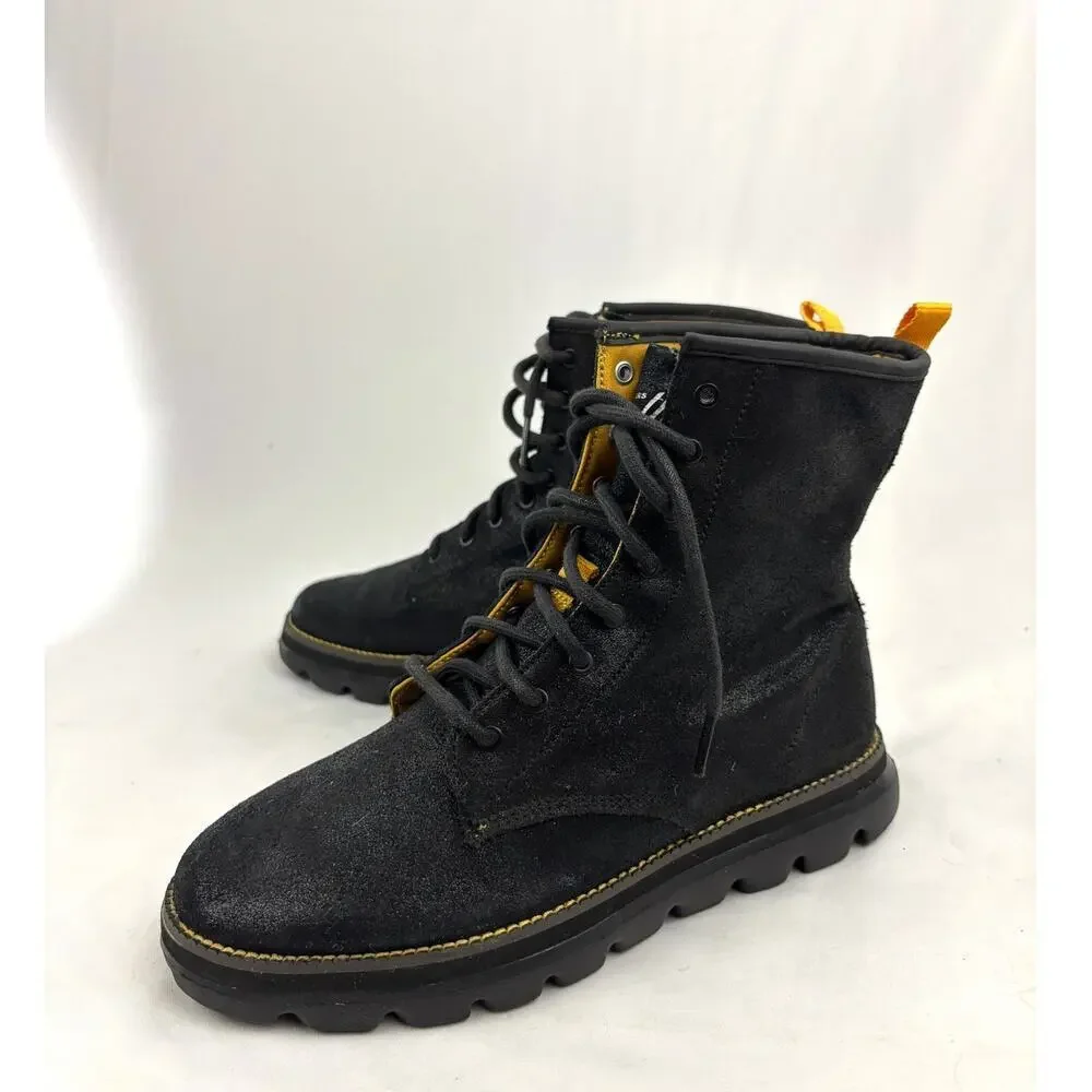 Skechers Black‎ Suede Leather Lace Up Boots 7.5 Women's Ankle On the Go